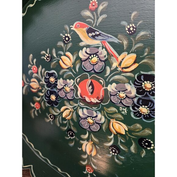 Handpainted Hindeloopen Wooden Tray w Handles Bird Flowers Dutch Floral Folk Art - Picture 3 of 10